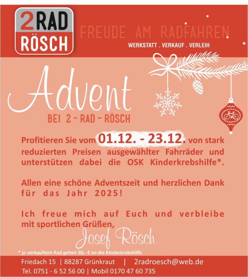 Zweirad Rösch Adventsverkauf mit Rabatt